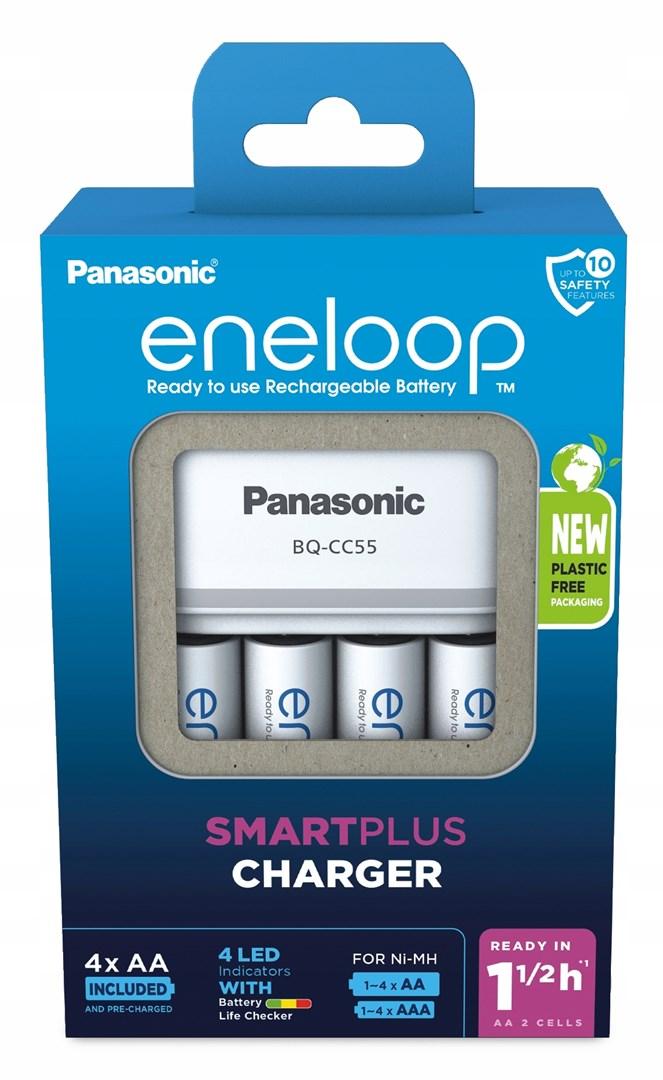 Batterioplader Panasonic Eneloop Smartplus BQ-CC55 + 4x AA 2.000 mAh billede