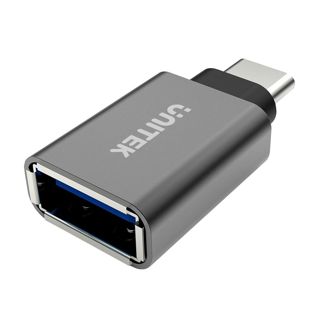 USB‑C til USB‑A adapter - UNITEK, metallisk aluminium billede