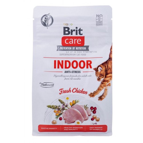Kattemad til indekat – Brit Care Grain-Free Adult Indoor Anti-Stress, tørfoder, 400 g