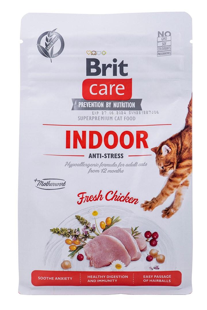 Kattemad til indekat – Brit Care Grain-Free Adult Indoor Anti-Stress, tørfoder, 400 g
