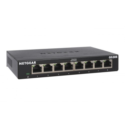 Netværksswitch NETGEAR GS308 - 8-port Gigabit, unmanaged, sort