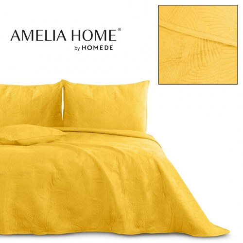 Sengetæppe 240x260 gul – AmeliaHome PALSHA, fløjlspolyester, moderne