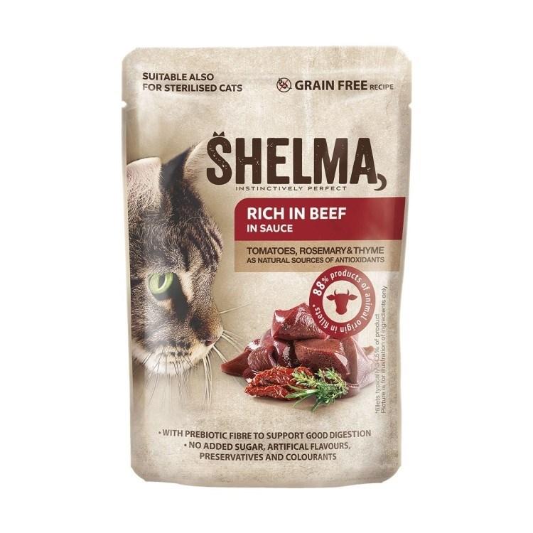 Vådfoder til kat – SHELMA oksekød i sauce 85 g