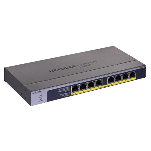 Netværksswitch NETGEAR GS108PP – 8-port Gigabit PoE+ (uadministreret) – sort