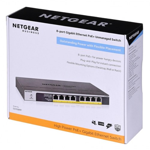 Netværksswitch NETGEAR GS108PP – 8-port Gigabit PoE+ (uadministreret) – sort