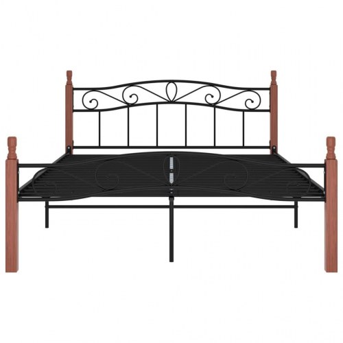 Sengeramme 140x200 cm metal og massivt egetræ sort