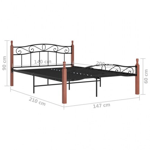 Sengeramme 140x200 cm metal og massivt egetræ sort
