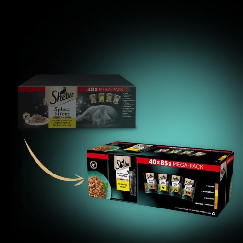 Vådfoder til kat – Sheba Selection Select Slices Fjerkræsmage, 40 × 85 g