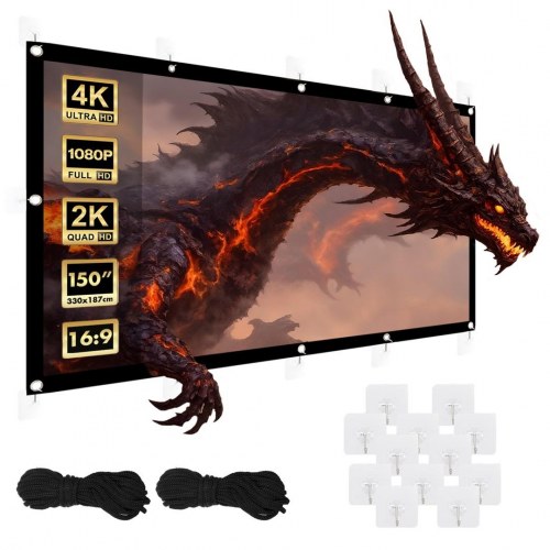 Projektor lærred 150" Maclean – 330×187 cm, 16:9 kant, ophængskroge