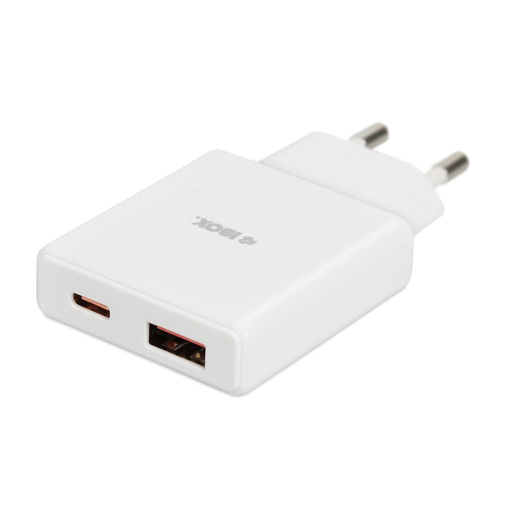 Vægoplader USB + USB‑C 2‑ports 60 W – iBox ILUC43W, hvid billede