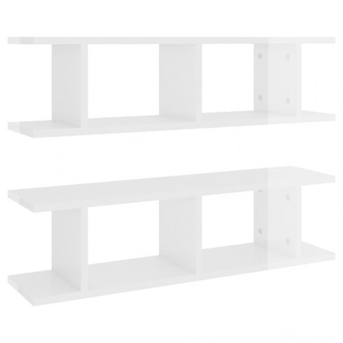 Væghylder 2 stk. 75x18x20 cm konstrueret træ hvid højglans