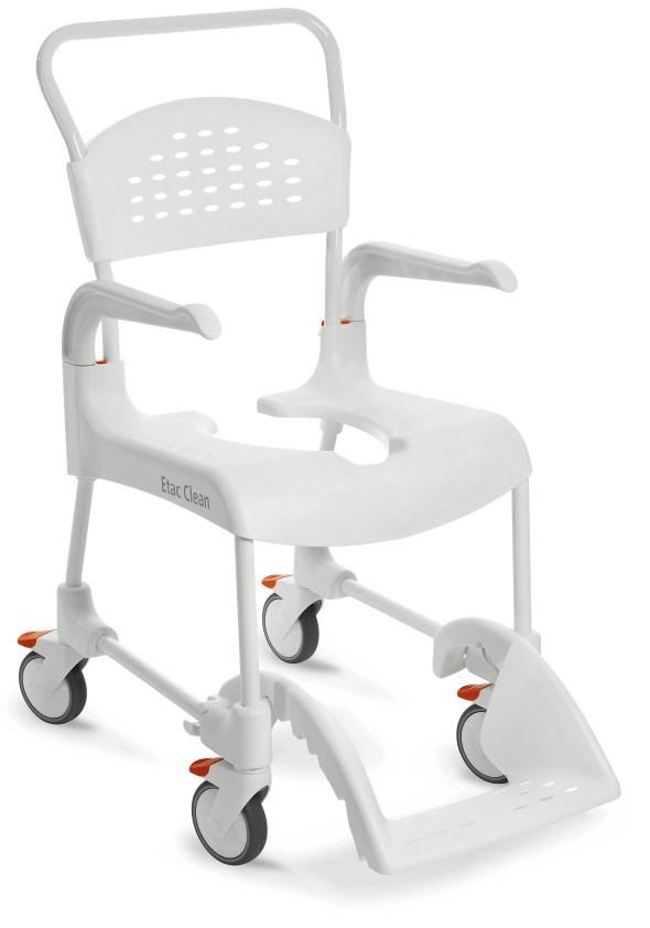 Badestol med toiletfunktion Etac Clean, sædehøjde 49 cm, hvid – 2 bremser