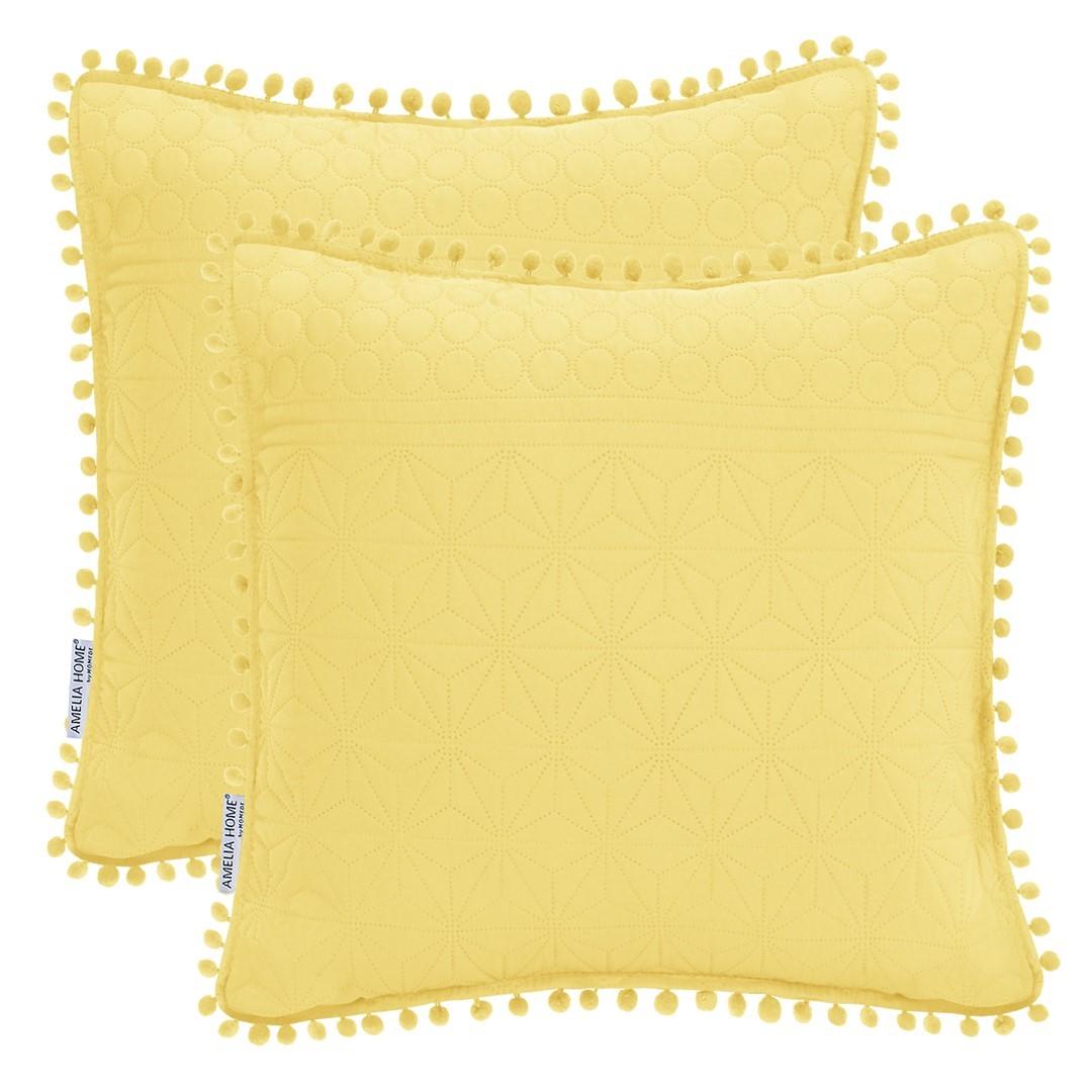 Pudebetræk 45x45 gul - AmeliaHome Meadore med pomponer