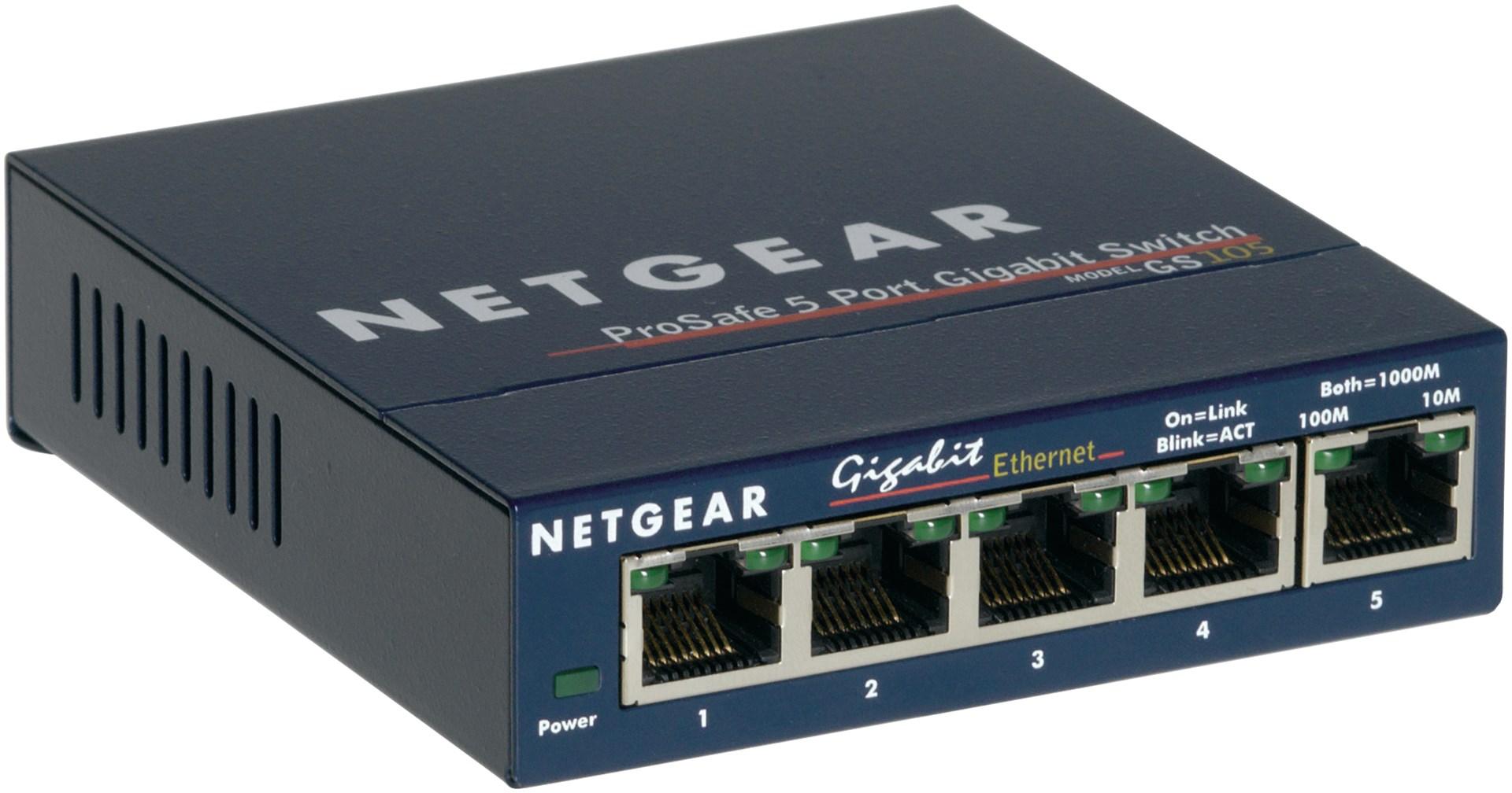 Netværk switch NETGEAR GS105 – 5‑port Gigabit, blå
