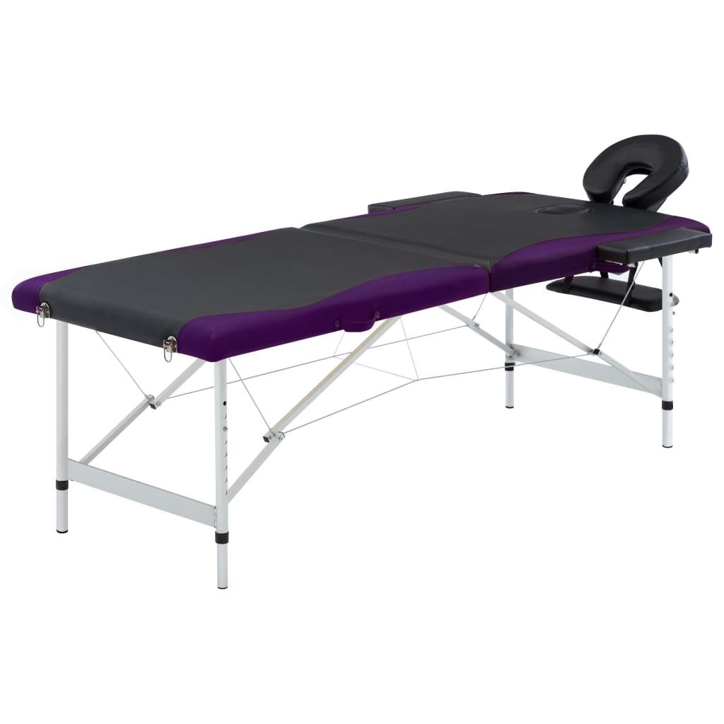Billede af Sammenfoldeligt massagebord aluminiumsstel 2 zoner sort lilla
