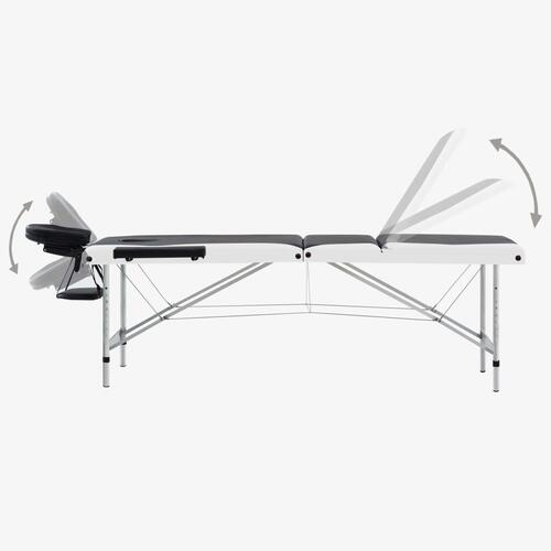 Sammenfoldeligt massagebord aluminiumsstel 3 zoner sort og hvid