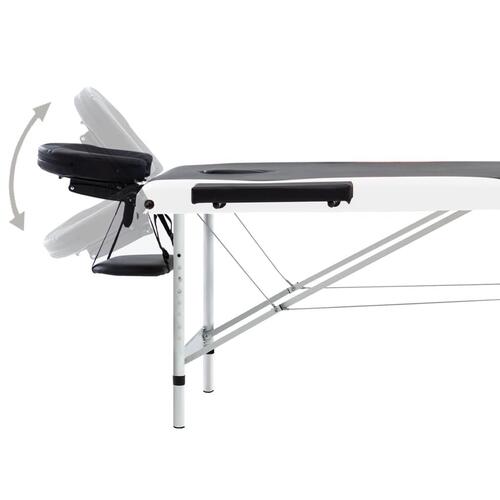 Sammenfoldeligt massagebord aluminiumsstel 3 zoner sort og hvid