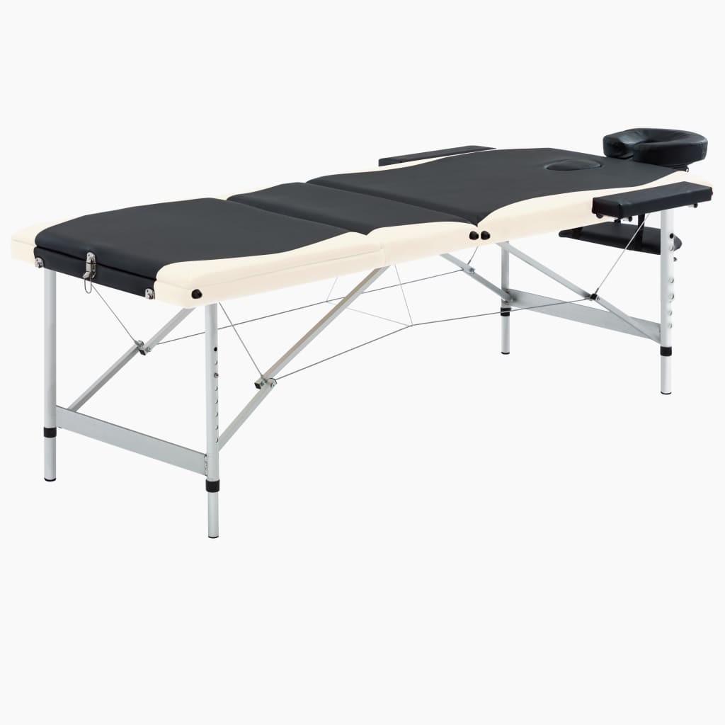 Sammenfoldeligt massagebord aluminiumsstel 3 zoner sort beige