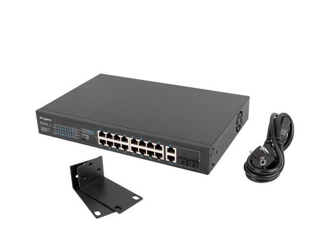 Netværksswitch Lanberg 19" rack PoE+ 16x 10/100 + 2x combo gigabit, 250 W billede