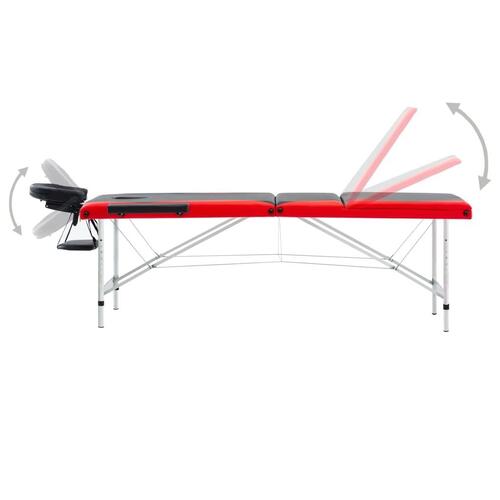 Sammenfoldeligt massagebord aluminiumsstel 3 zoner sort og rød