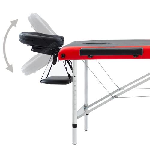 Sammenfoldeligt massagebord aluminiumsstel 3 zoner sort og rød