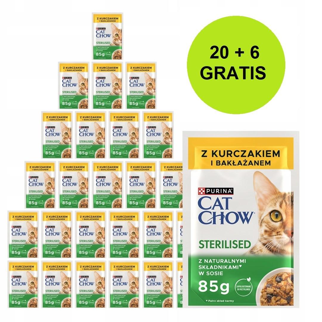 Vådfoder til kat – Purina Cat Chow Sterilised med kylling og aubergine i sauce, 26×85 g (20 + 6 gratis)