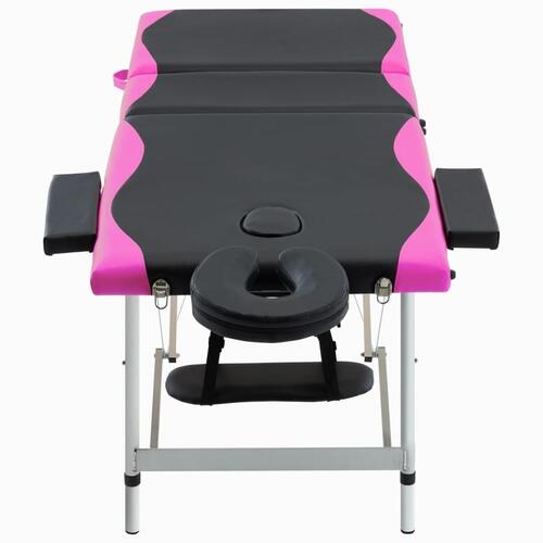 Sammenfoldeligt massagebord aluminiumsstel 3 zoner sort lyserød