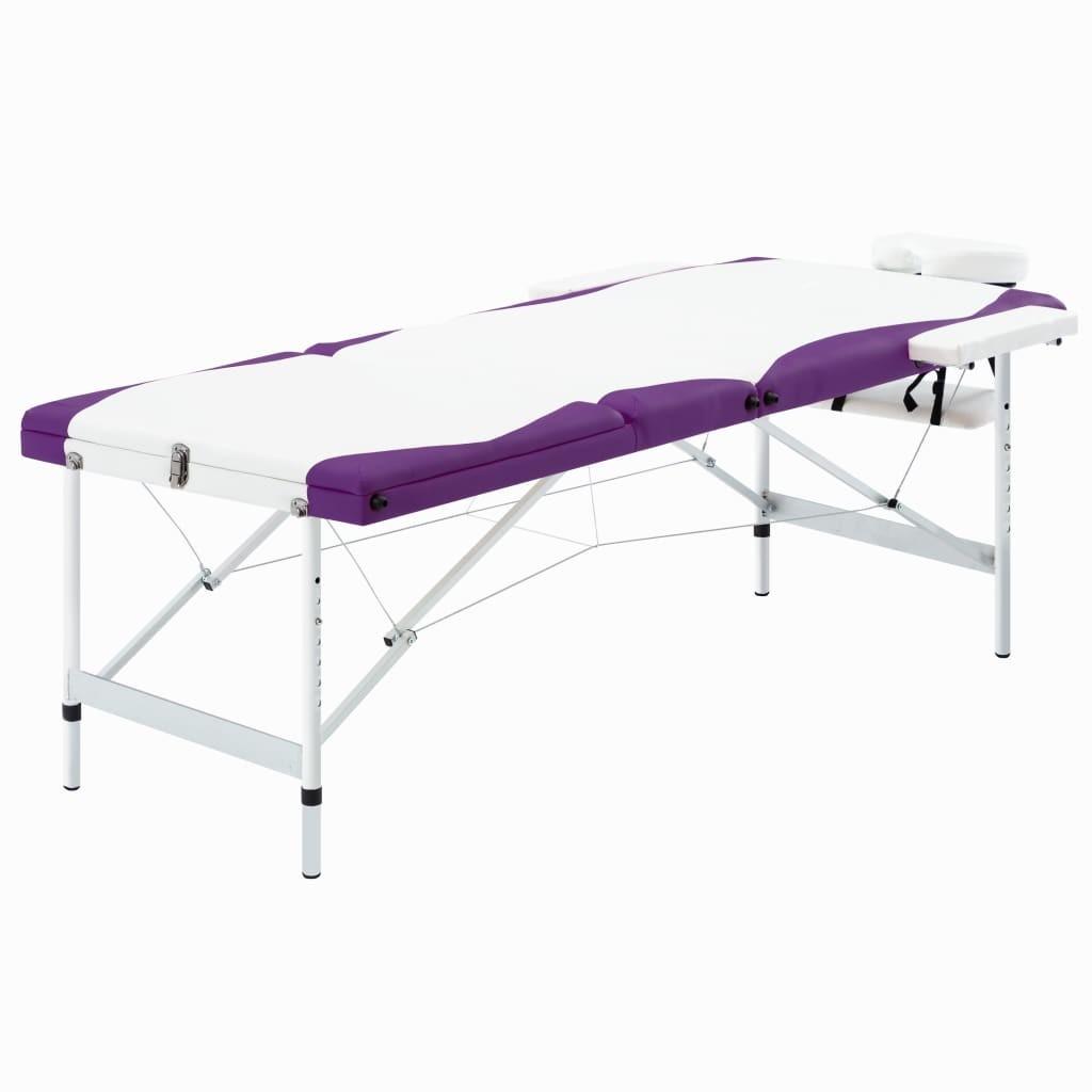 Sammenfoldeligt massagebord aluminiumsstel 3 zoner hvid lilla