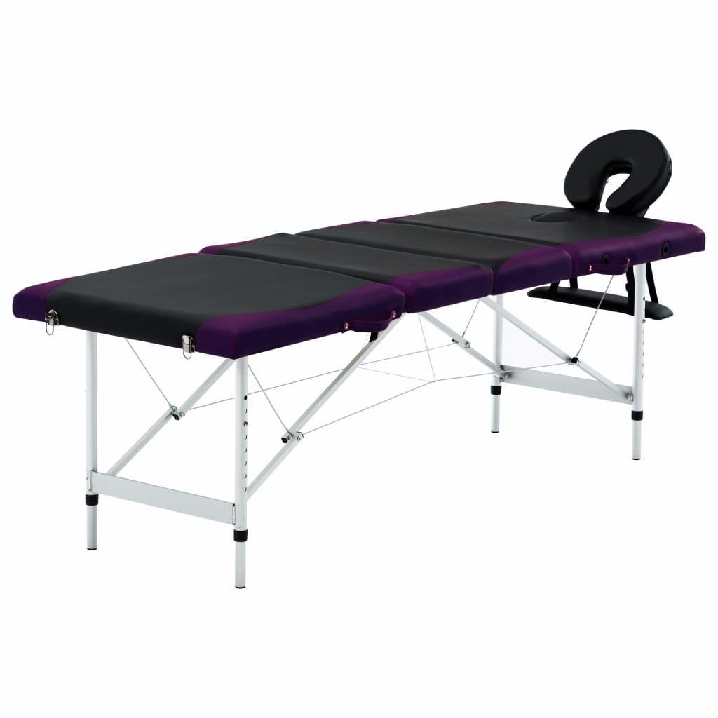 Foldbart massagebord 4 zoner aluminium sort og lilla