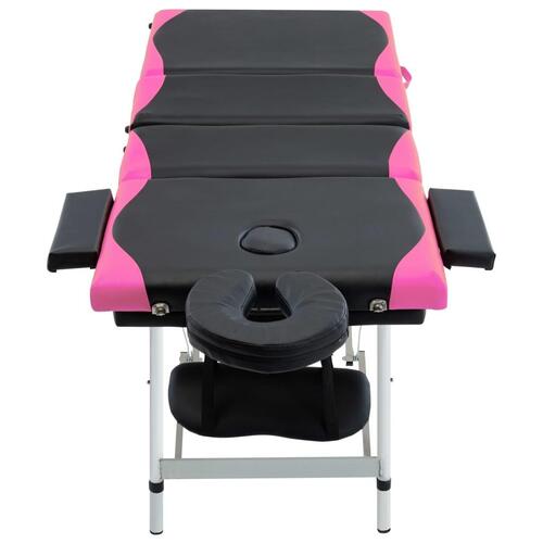 Sammenfoldeligt massagebord aluminiumsstel 4 zoner sort lyserød