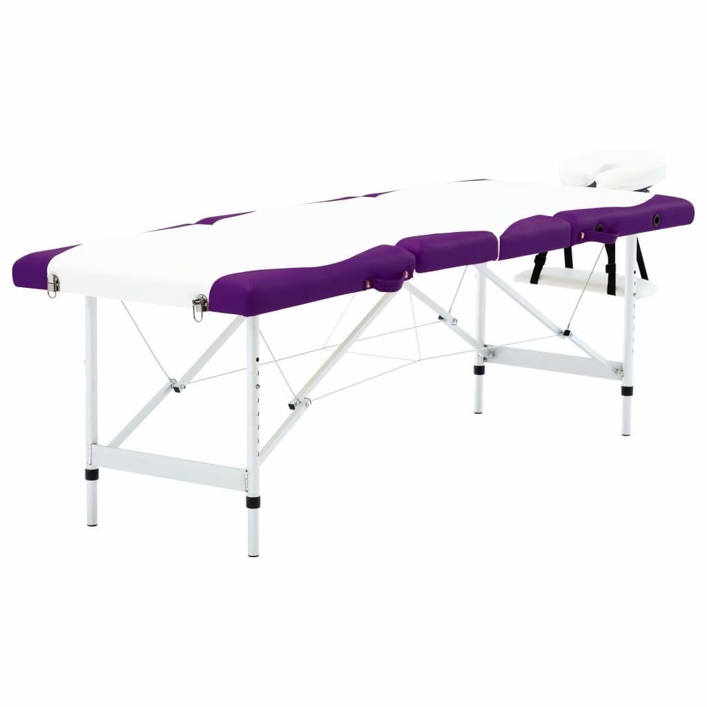 Foldbart massagebord 4 zoner aluminium hvid og lilla