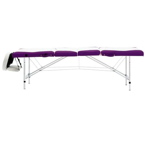 Foldbart massagebord 4 zoner aluminium hvid og lilla