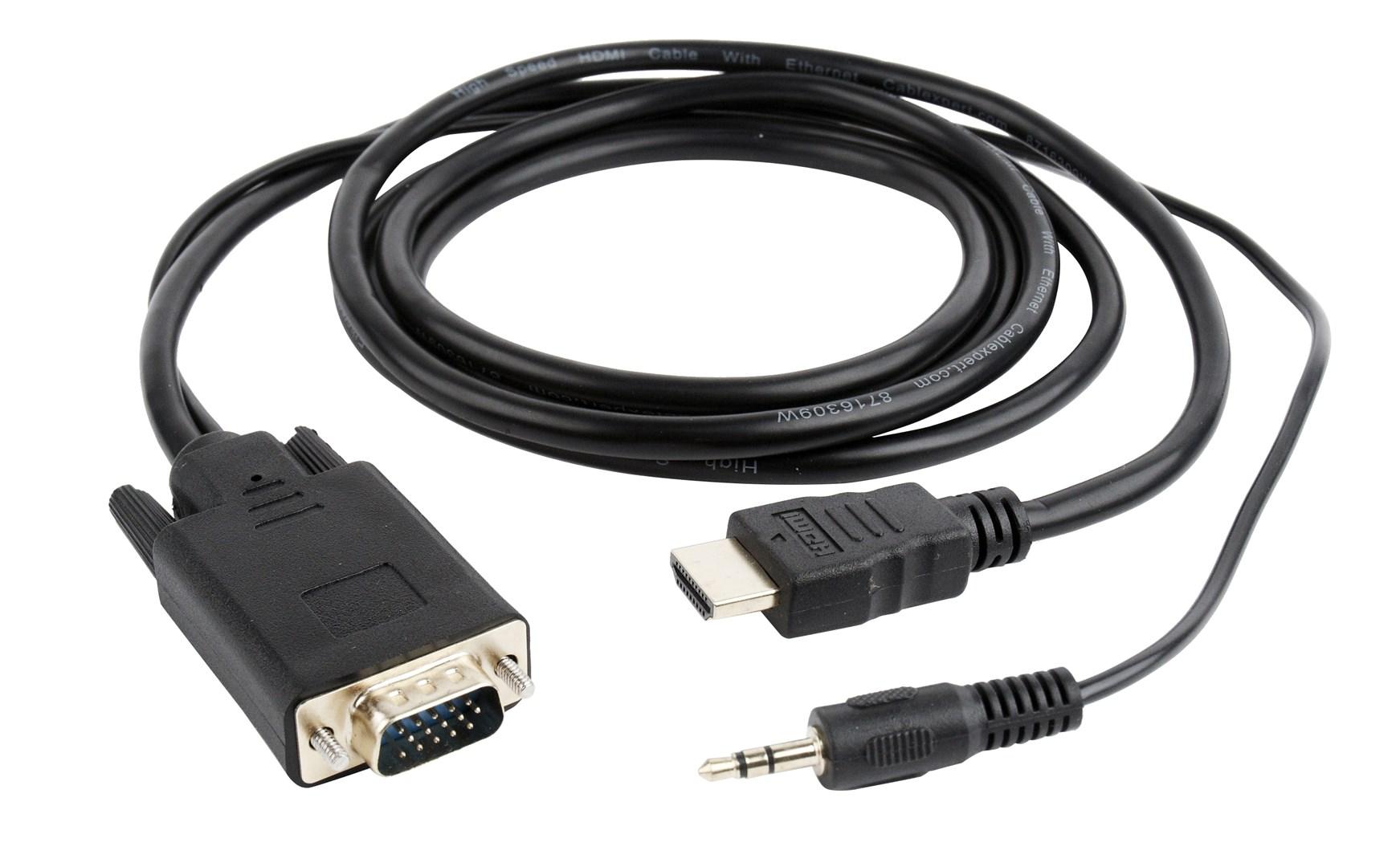 HDMI til VGA kabeladapter 3 m – Gembird, med 3,5 mm lyd, sort