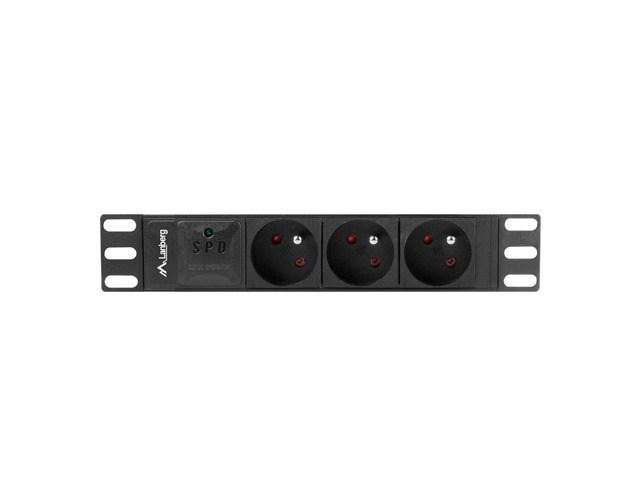 Stikdåse til 10" rack - Lanberg 1U, 16 A, 3x 230 V (Type E), 2 m billede