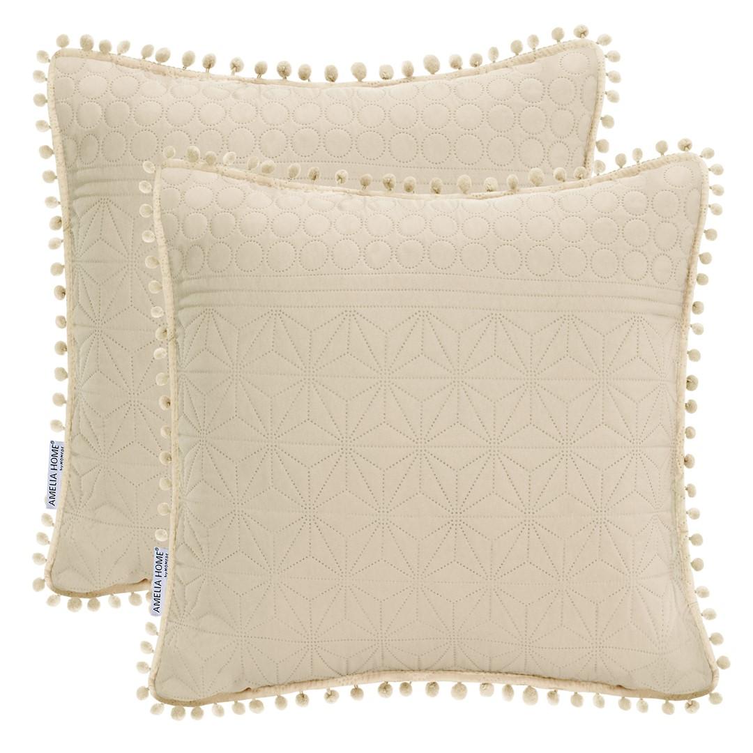 Pudebetræk 45x45 - AmeliaHome Meadore, beige med pomponer