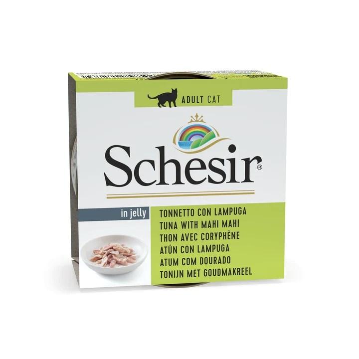 Vådfoder til kat Schesir i gelé – tun med mahi mahi, 85 g