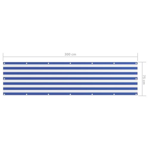 Altanafskærmning 75x300 cm oxfordstof hvid og blå