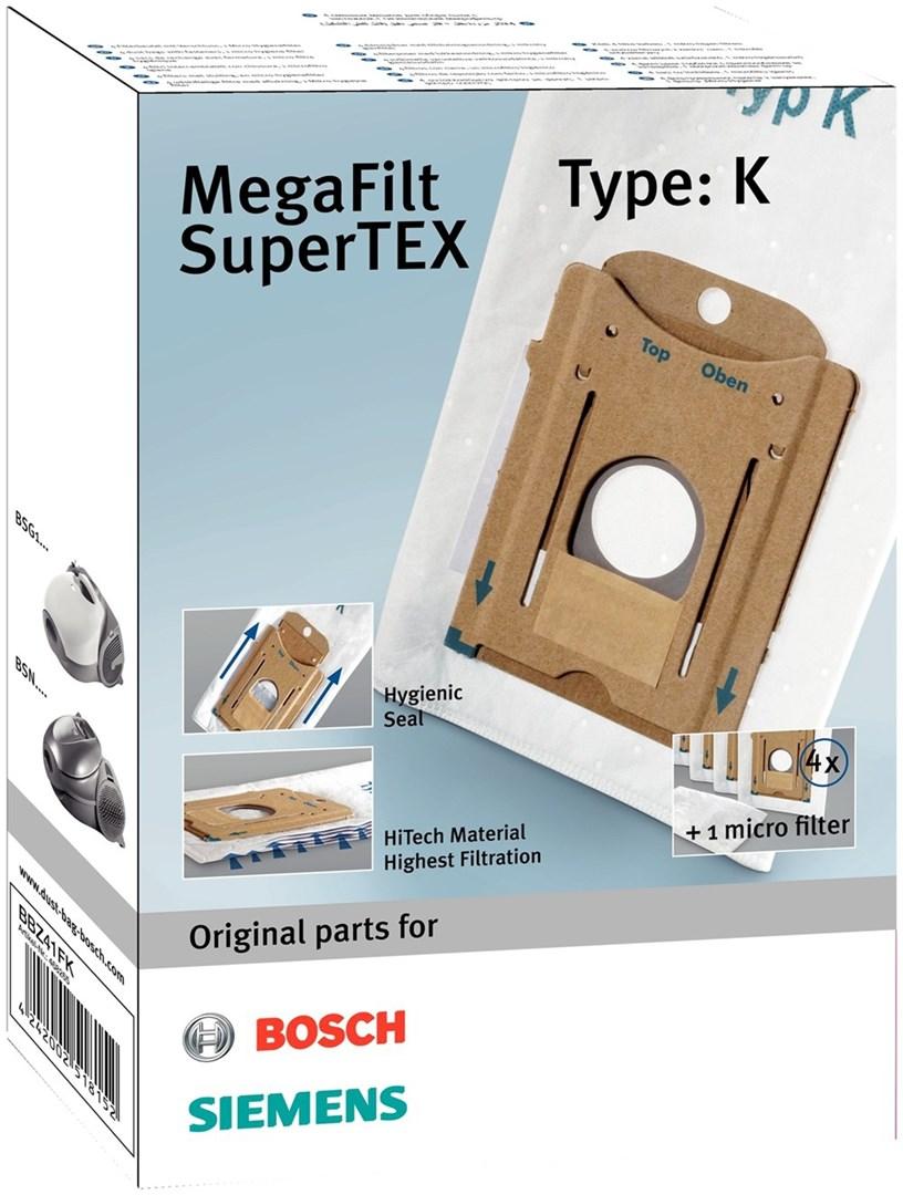 Støvsugerposer Bosch Type K MegaFilt SuperTEX – 4 stk. + 1 mikrofilter billede