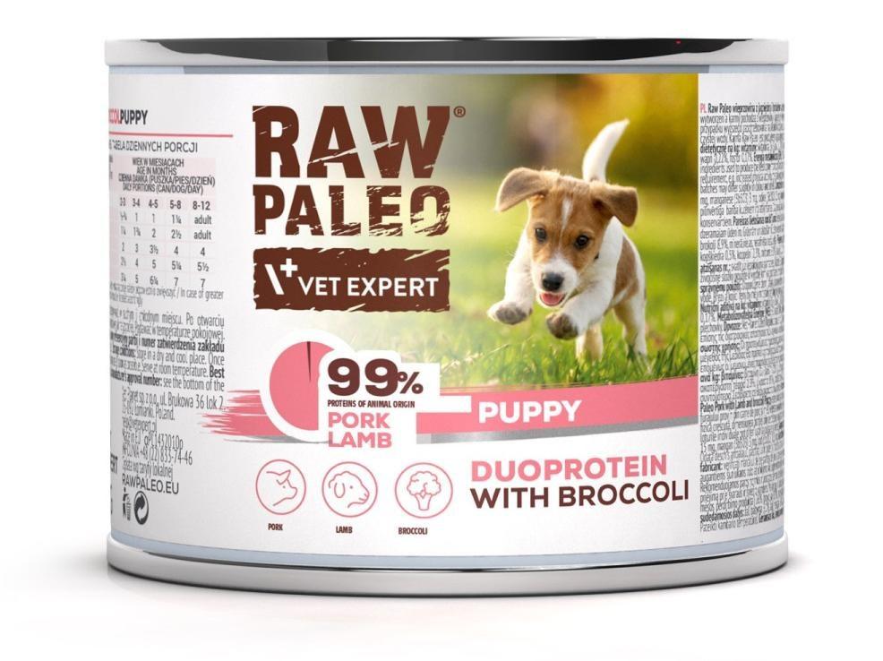 Hundefoder vådfoder – VetExpert Raw Paleo Duoprotein Gris & Lam Puppy 200 g