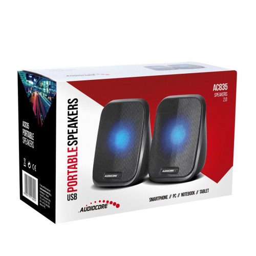 PC højttalere 2.0 – AUDIOCORE AC835 med LED, kablede