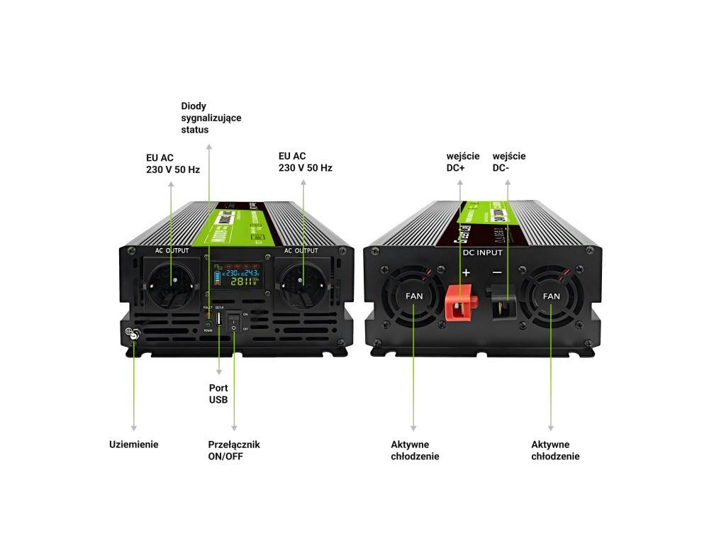Green Cell - DC to AC power inverter - 3000 Watt Strømforsyning - 3000 Watt - ATX - 80 Plus