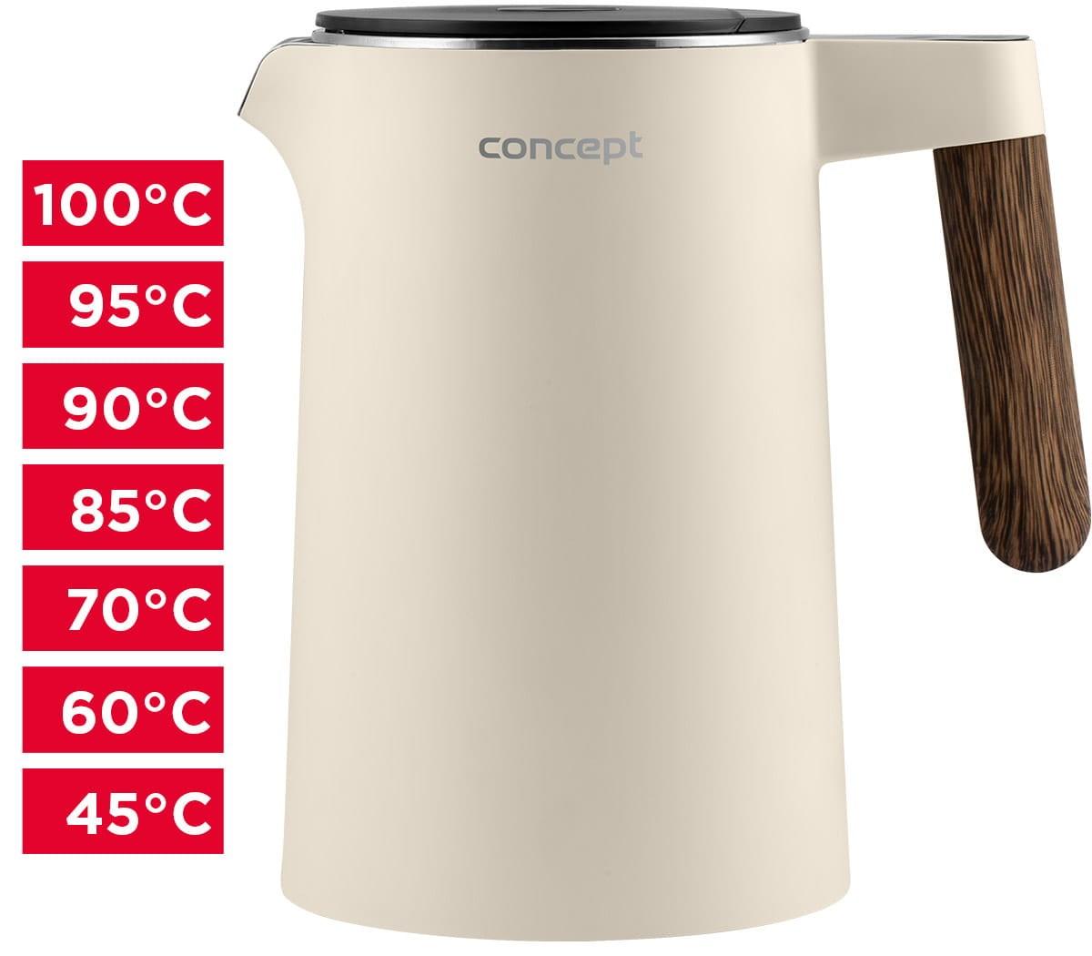 Elkedel med temperaturvalg CONCEPT RK3304, 1,5 l – vanilje