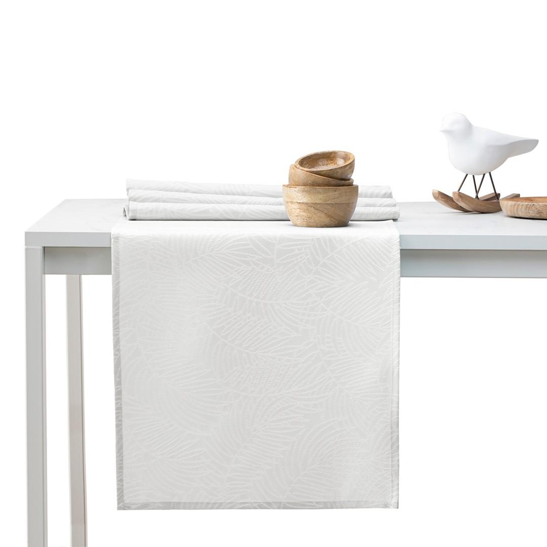Dug AmeliaHome Gaia - cremefarvet, præget bladmønster, 115×180 cm + bordløber 35×180 cm