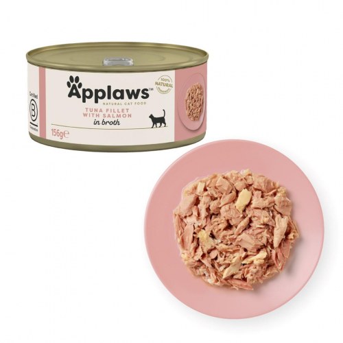 Vådfoder til kat - Applaws tunfilet med laks i bouillon 156 g