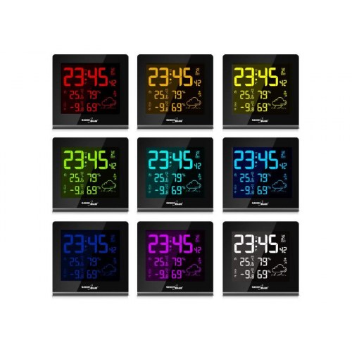 Vejrstation med trådløs sensor – GreenBlue, sort/hvid LCD, batteri