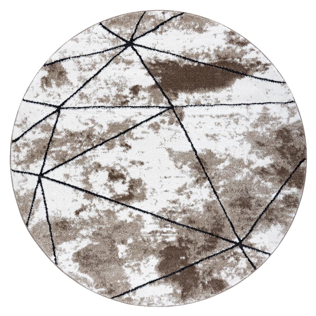 Rundt gulvtæppe 120 cm - Hakano Vers Polygons, brun/hvid