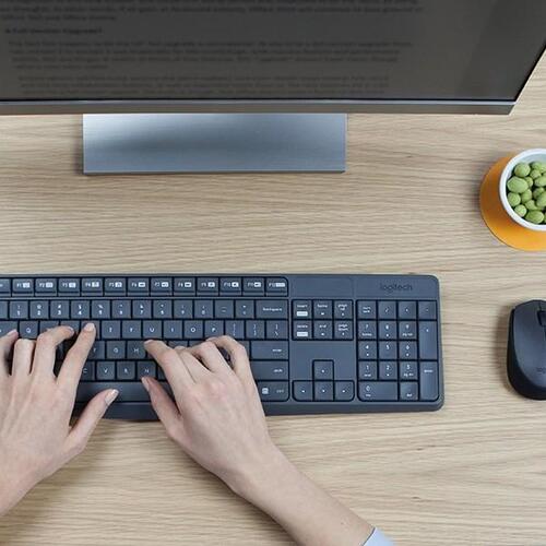 Trådløst tastatur og mus – Logitech MK235, fuld størrelse, US International, grå