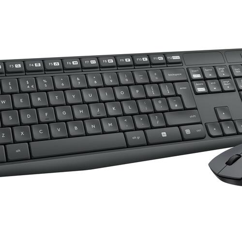 Trådløst tastatur og mus – Logitech MK235, fuld størrelse, US International, grå