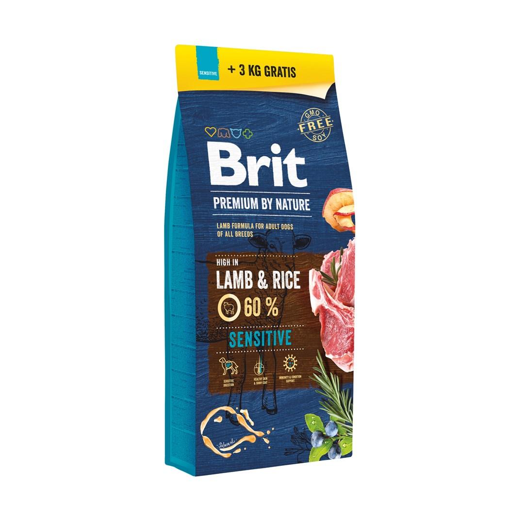 Hundefoder tørfoder Brit Premium by Nature Sensitive lam & ris 15 kg + 3 kg