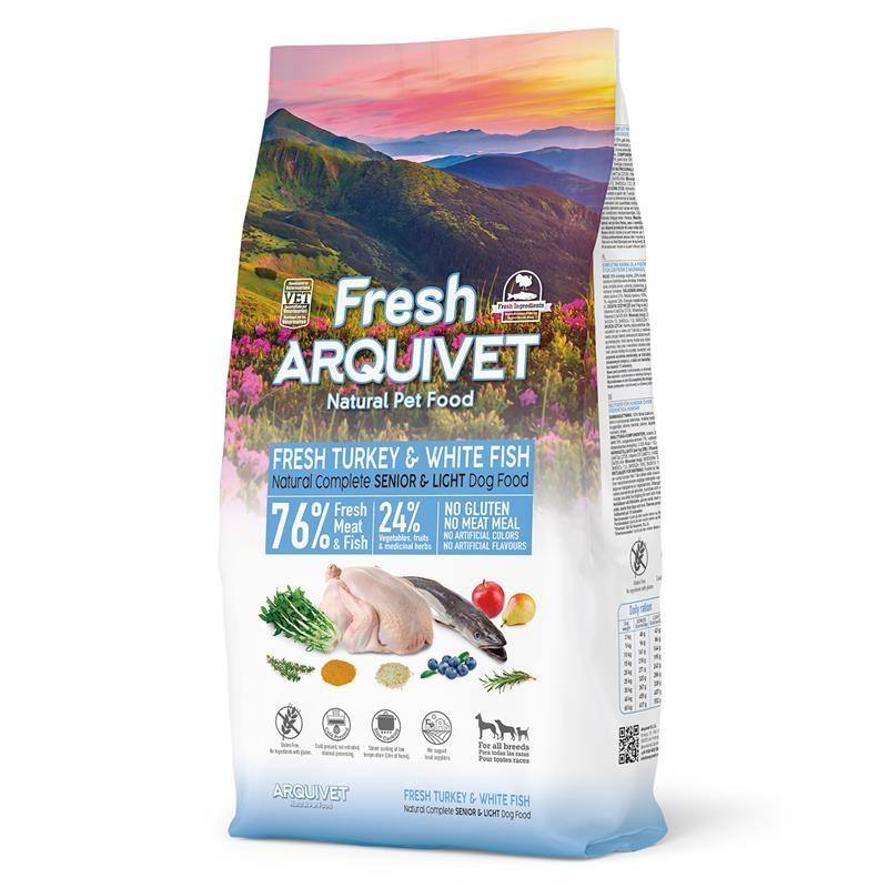 ARQUIVET Fresh Senior & Light – kalkun og hvid fisk tørfoder til hund – 10 kg
